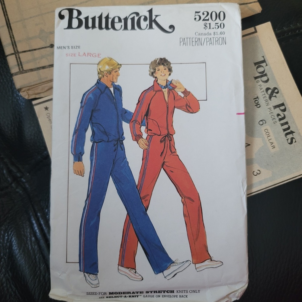 Vintage Butterick 5200 Mens Tracksuit Sewing Pattern Uncut Size Large 70s Retro